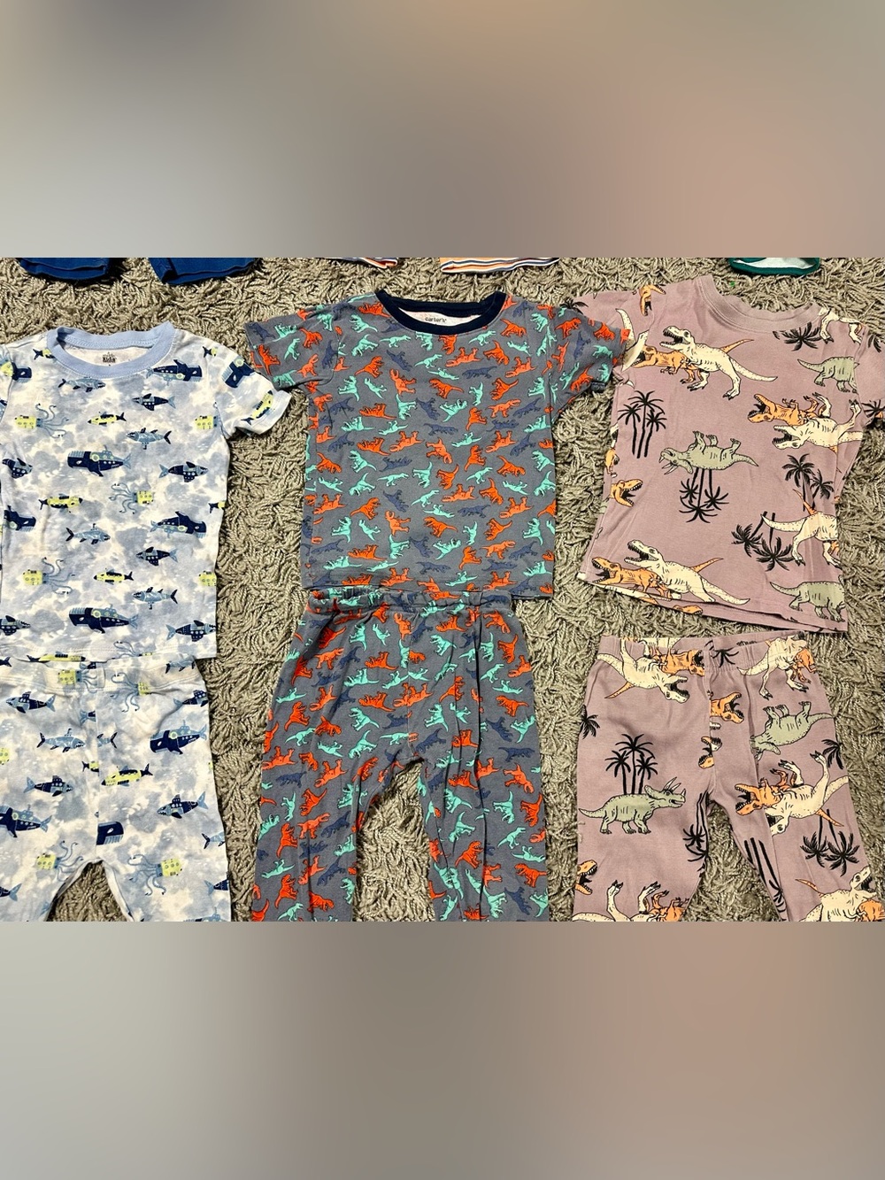 Children's Gray Dinosaur Pajama Set with Orange & Teal Dinosaurs
